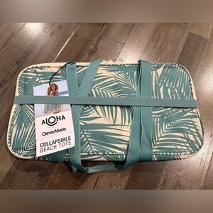 ALOHA Collection Teal and Cream Collapsible Beach Tote